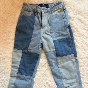 Hollister Blue Patchwork Multi-Toned High-Rise Mom Jeans Ladies Size 24